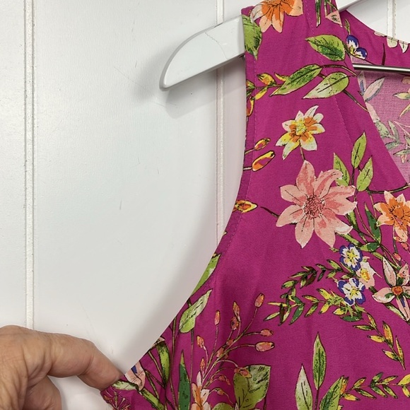 J. Jill Womens Tunic M Purple Pink Floral Print Contrast Border Pullover Rayon - Picture 3 of 13